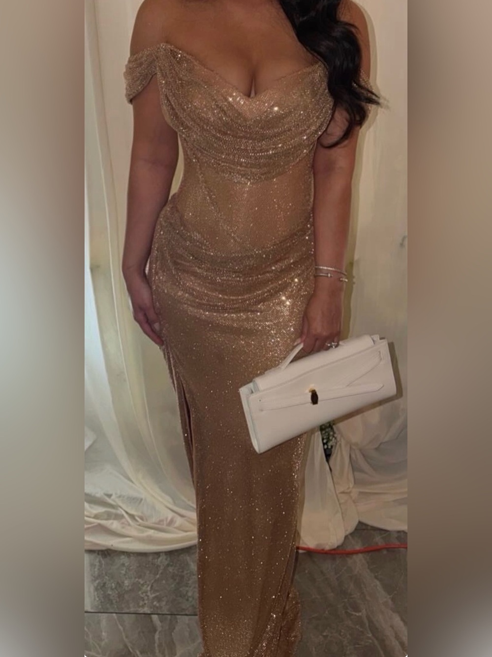Gold Off-Shoulder Evening Gown - Picture 2 of 5